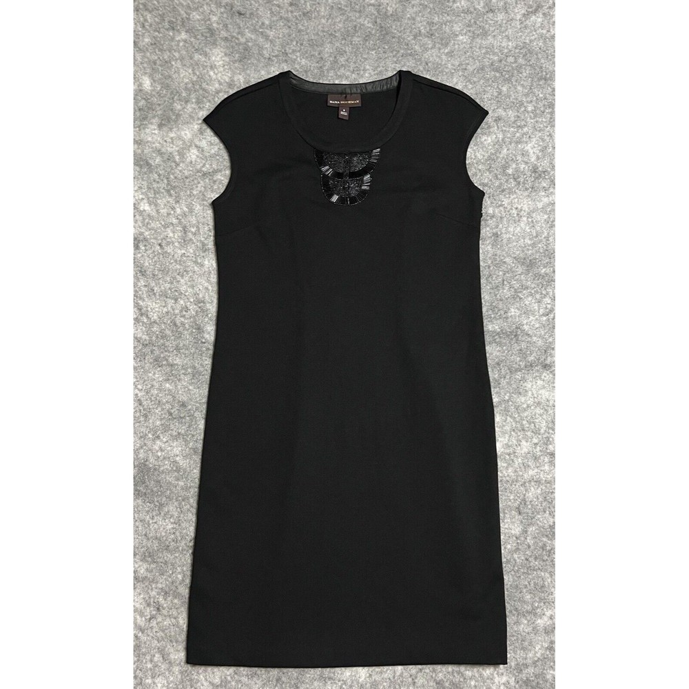 Dana Buchman Sheath Dress Women's S Black Beaded Detail Knee Length Office